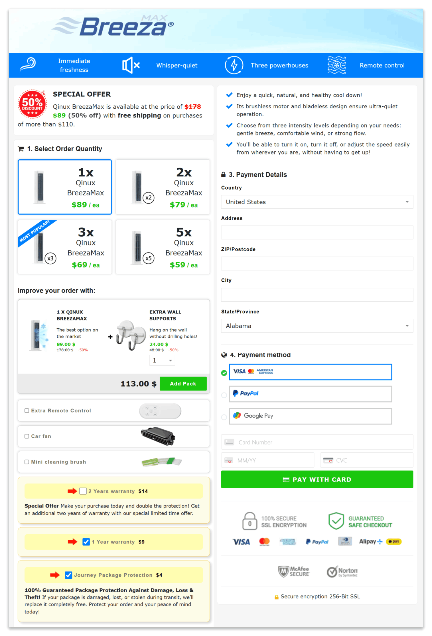 BreezeMax secure checkout page